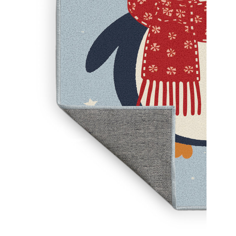 Machine Washable Karlov Christmas Modern & Contemporary Abstract Rug in Blue – SkyBlue Binding, 5x8