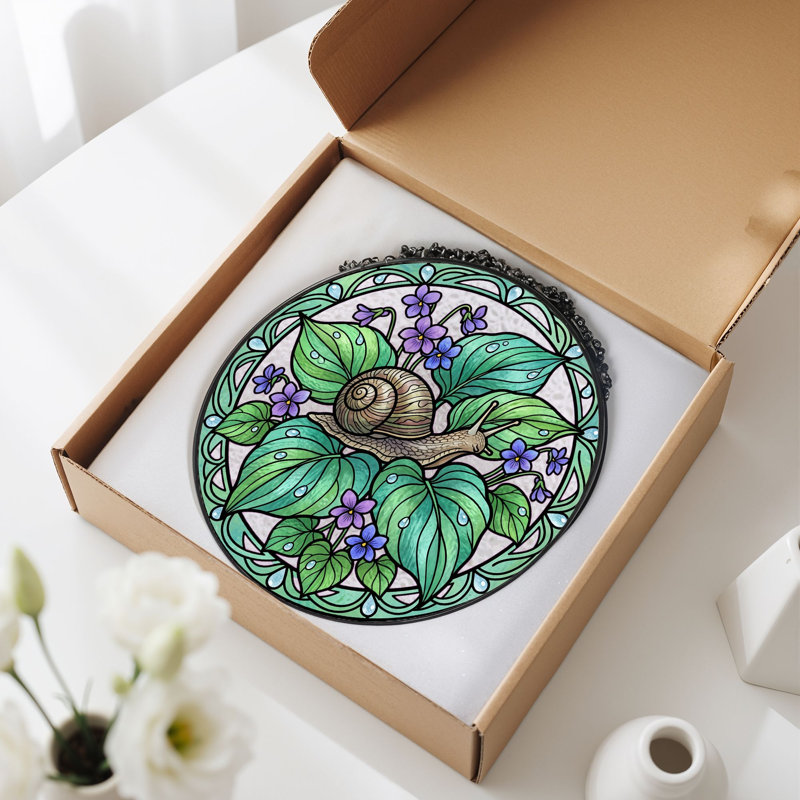 Panneau de vitrail Snail Garden, 7,8 heures, 7.8"H
