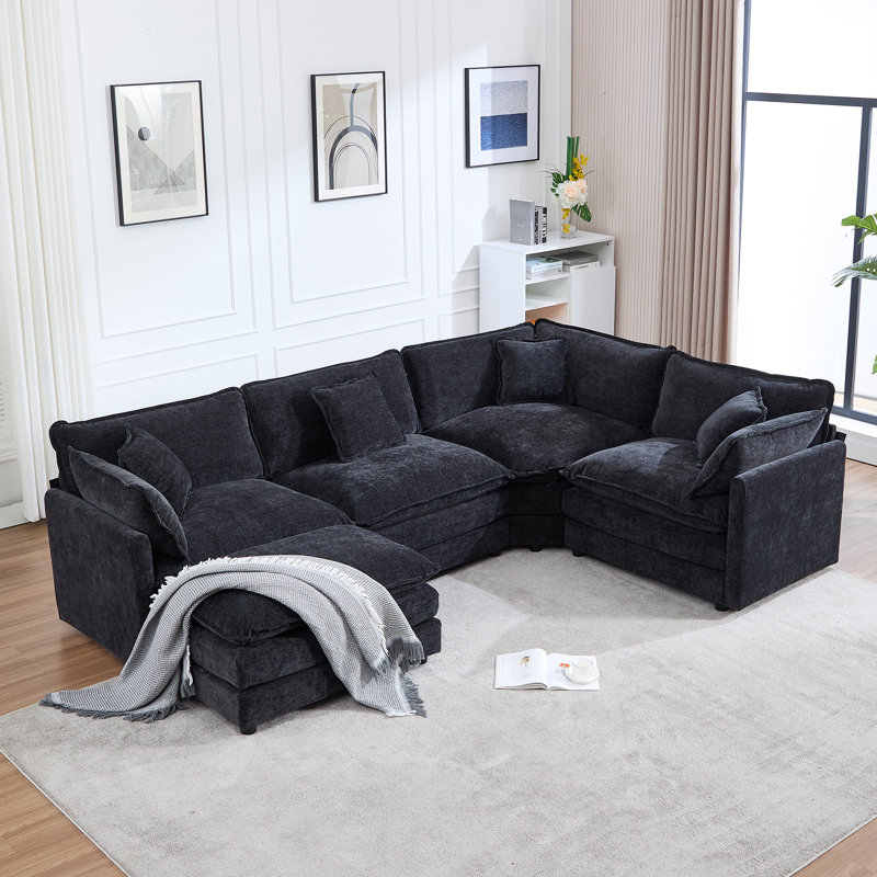 Canapé modulaire de 113 po avec repose-pieds modulaire avec repose-pieds 113 po, Noir