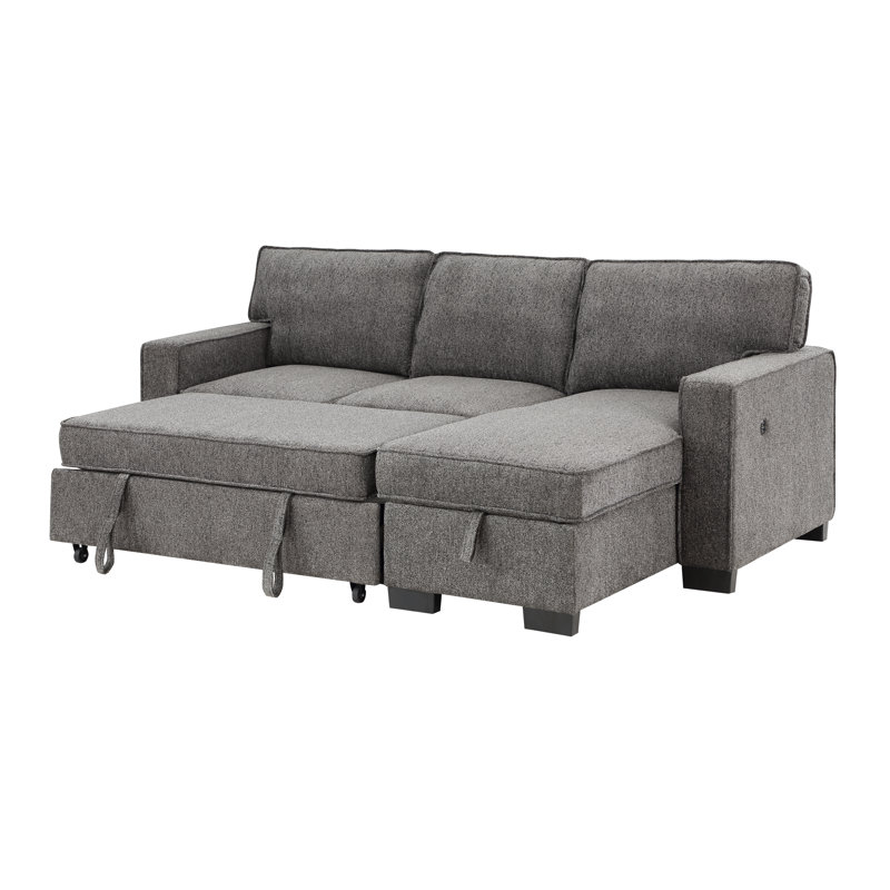 Toeterville Estelle Fabric Reversible Sleeper Sectional with Storage Chaise Drop-Down Table 2 Cup Holders and 2 USB Ports