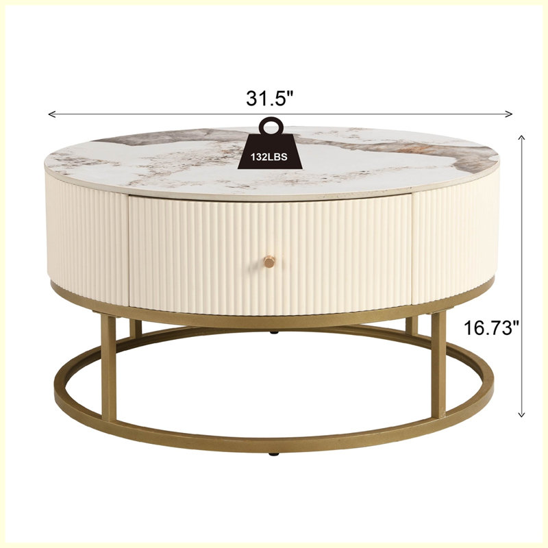 Modern Round Coffee Table with Drawers for Living Room