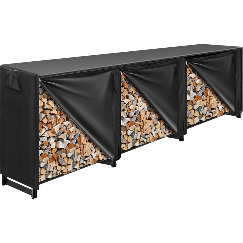 12 ft Black Heavy Duty Steel Firewood Rack with Cover