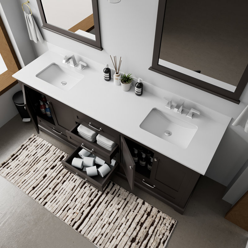 Dukes 80"  Double Vanity, Square Sinks And 30" Mirrors W/ Faucets, Espresso, White Cultured Marble