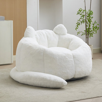 Fauteuil à billes Whimsical Cat Design, canapé paresseux ultra-moelleux avec oreilles et queue