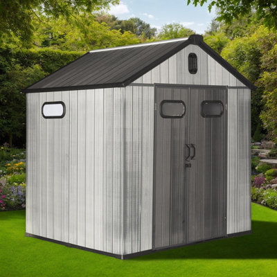 8x8FT Resin Outdoor Storage Shed with Lockable Door, Windows & Vents, Waterproof