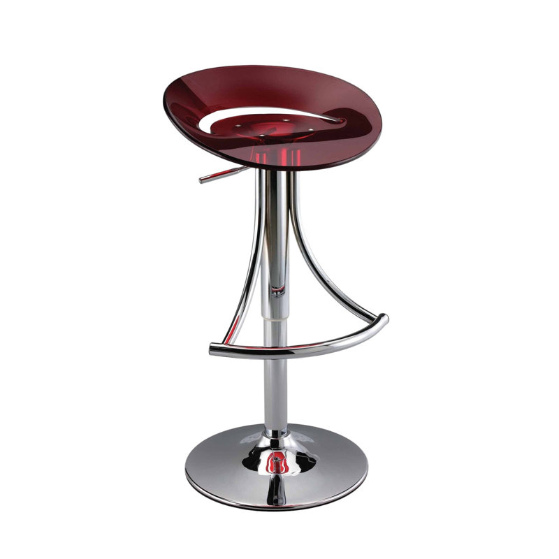 Chaise de bar à hauteur réglable en acrylique rouge et argenté à dossier bas