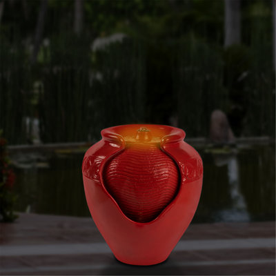 Fontaine à pot de fleurs avec pompe et lumières DEL - Pot d'eau en céramique émaillée de 17 po de hauteur - Fontaine d'intérieur ou d'extérieur avec pompe pour patio, balcon, aménagement paysager ou cour de Pure Garden