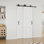 Portes doubles de grange coulissantes 40 po x 96 po à 3 panneaux blancs avec ensemble de base