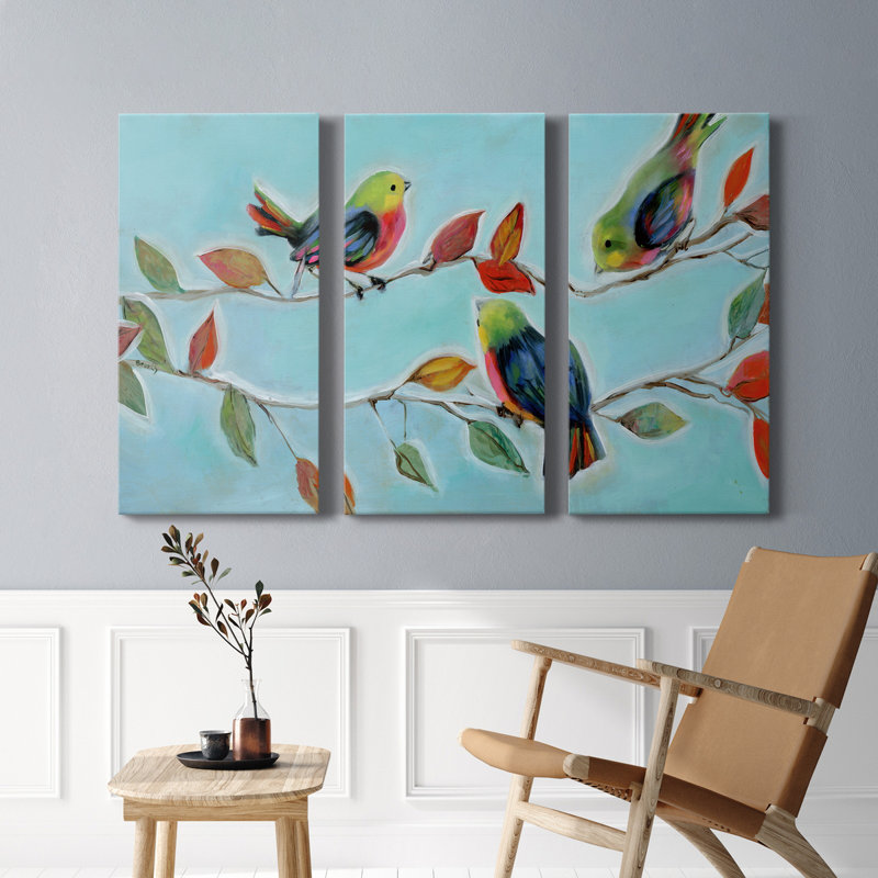 Bitty Birds II - ensemble de 3 peintures sur toile tendue, H 48 po x l 96 po x P 1 po