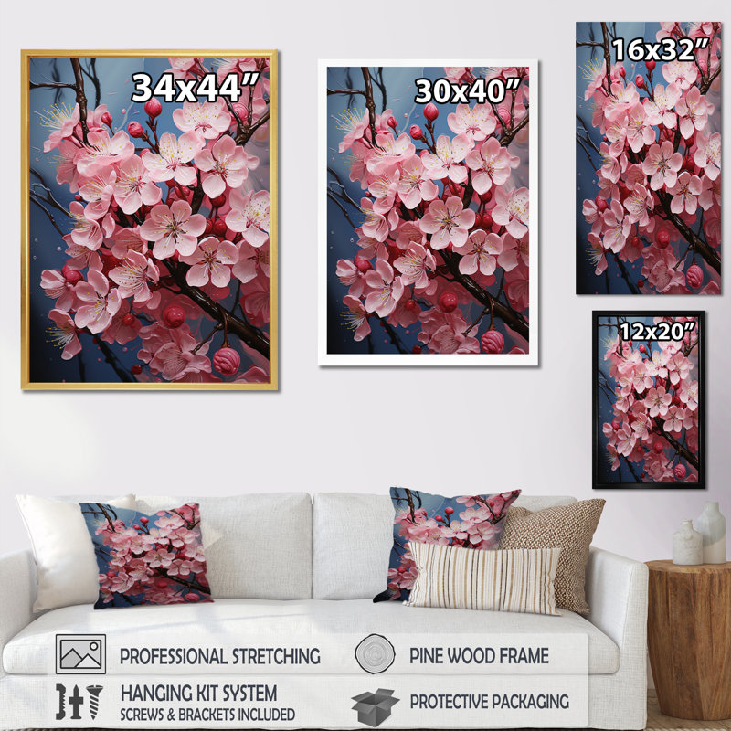 Fleur de pommier harmonie géométrique - art mural floral salon, H 20 po x l 12 po x P 2 po, Cadre de coin fermé argenté