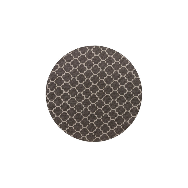 Bartman Geometric Black/Beige Indoor/Outdoor Area Rug, Round 13'