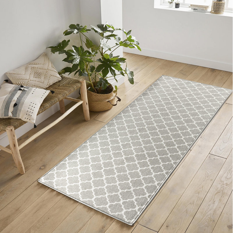 Vasta Non-Slip Geometric Indoor Doormat, 67cm W x 220cm L, Grey