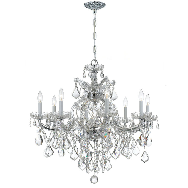 Wehr 8 - Light Glass Classic / Traditional Chandelier, Silver/Majestic Wood Polished