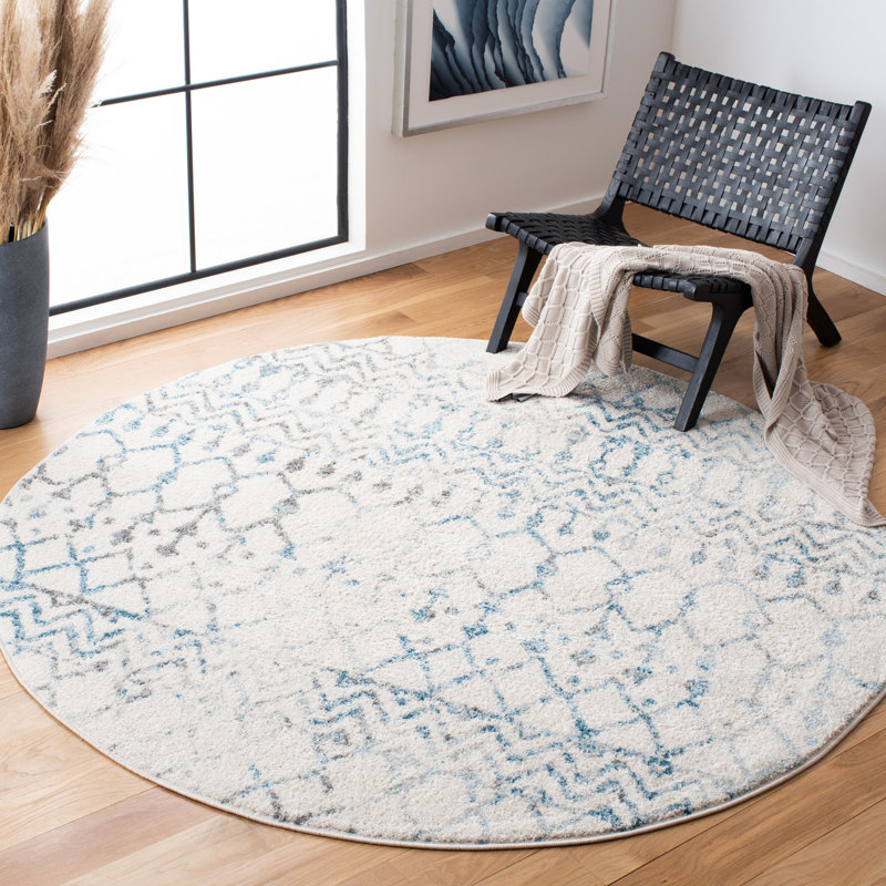 Tapis ivoire / turquoise Delarosa, Rond 5 pi