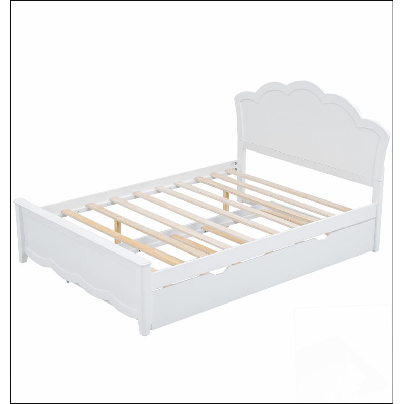 Lit plateforme double en bois avec tête de lit et lit gigogne simple, blanc, Double