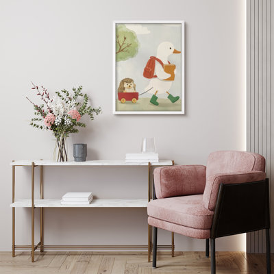 Whimsical Duck and Hedgehog Framed Wall Art Prints - Cute Animal Scene Kids Room Nursery