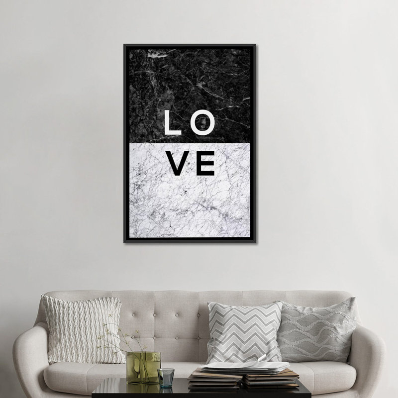 «Love», impression sur toile, H 26 po x l 18 po x P 1,5 po, Toile avec cadre noir, Pas de tapis