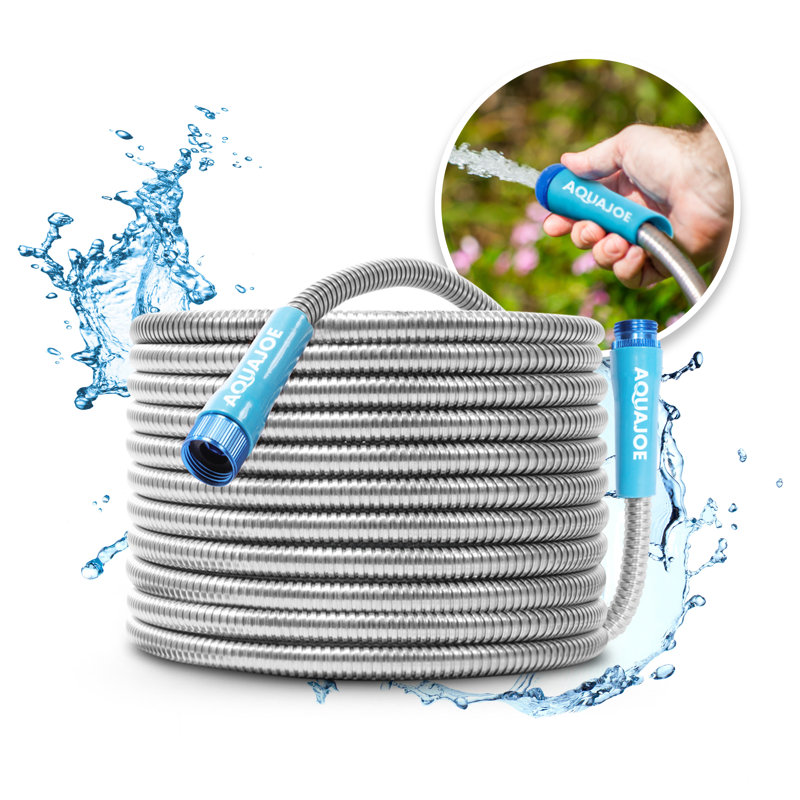 Tuyau de jardin en acier inoxydable fabriqué en spirale robuste Aqua Joe, 50 pieds