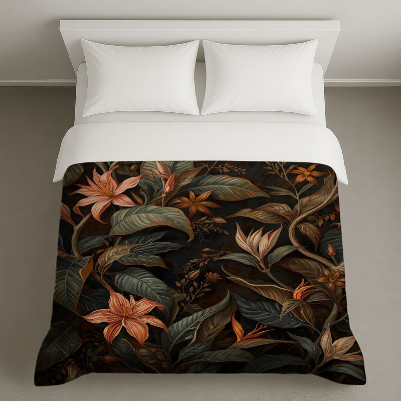 Housses de couette à motif floral tropical, Grand lit