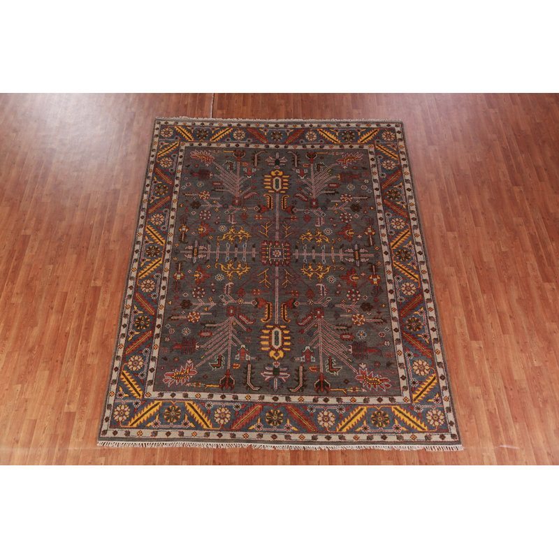 Tapis oriental traditionnel fait à la main en laine gris 8 x 10