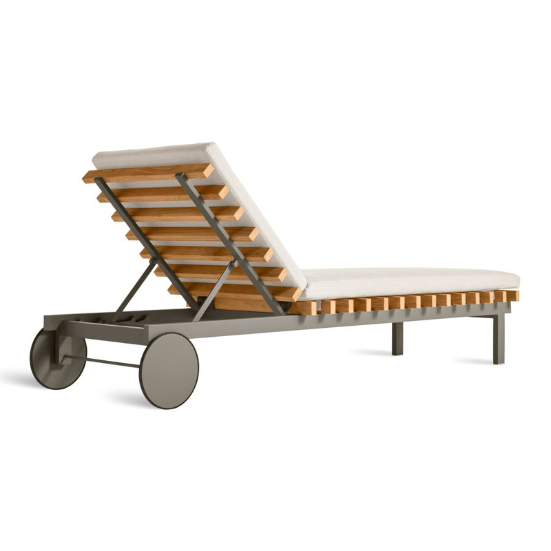 Perch Outdoor Rust-Resistant Metal Chaise Lounge , Cushion Included, Sunbrella Linen, Charcoal