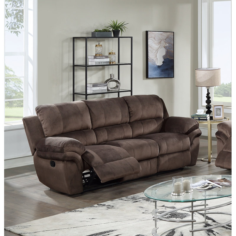 Upholstered 92'' Reclining Sofa, Power, Chocolate Microfiber/Microsuede