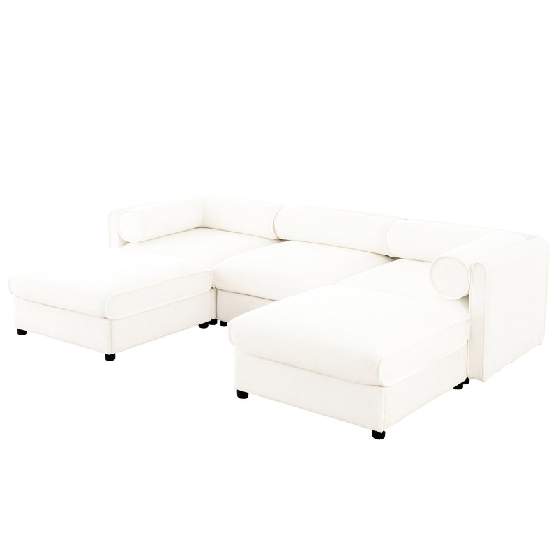 Chenille moderne en forme de U avec rangement dissimulé et cylindrique pour un espace contemporain, Blanc