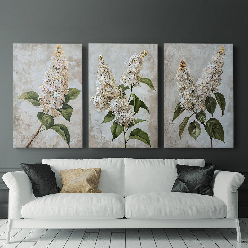 Série d'étude florale Lxxxiv - ensemble de 3 toiles tendues avec châssis - prêt à être accroché