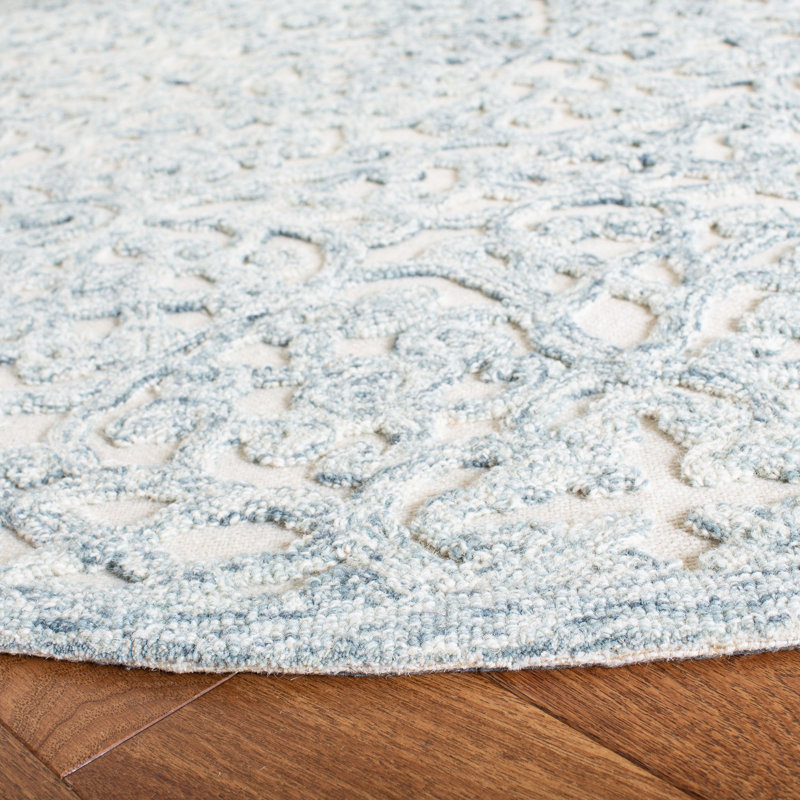 Tapis gris anthracite / ivoire en laine touffetée à la main Sarina, Rond 6 pi