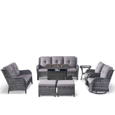 7 - Person Outdoor Seating Group with Fire Pit with Cushions
