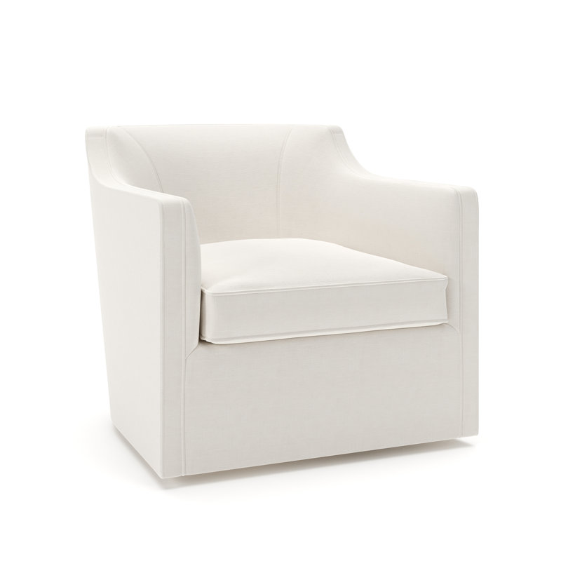 Fauteuil pivotant rembourré Marietta, Mélange de lin performance blanc cassé Lena