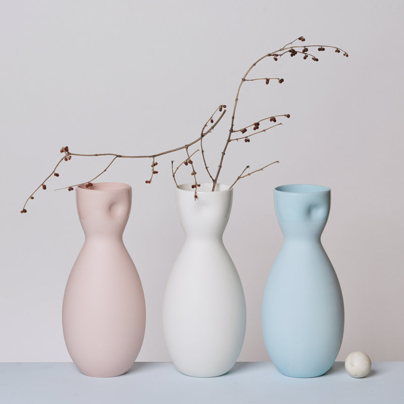 Carafe ou vase en porcelaine à motif empreinte digitale de la série Unique, Rose poudreux