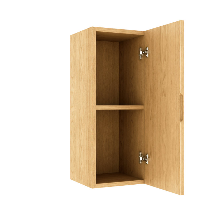 12" Bathroom Cupboard, Oak Finish, Plywood For Glow Wall Cabinet In Oak, Mounted, And Functional With Door Shelf Beauty