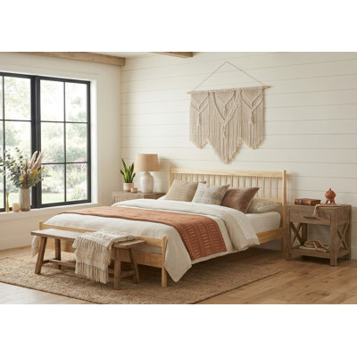 Traditional Spindle Solid Wood Queen Bed Frame with Windsor Headboard