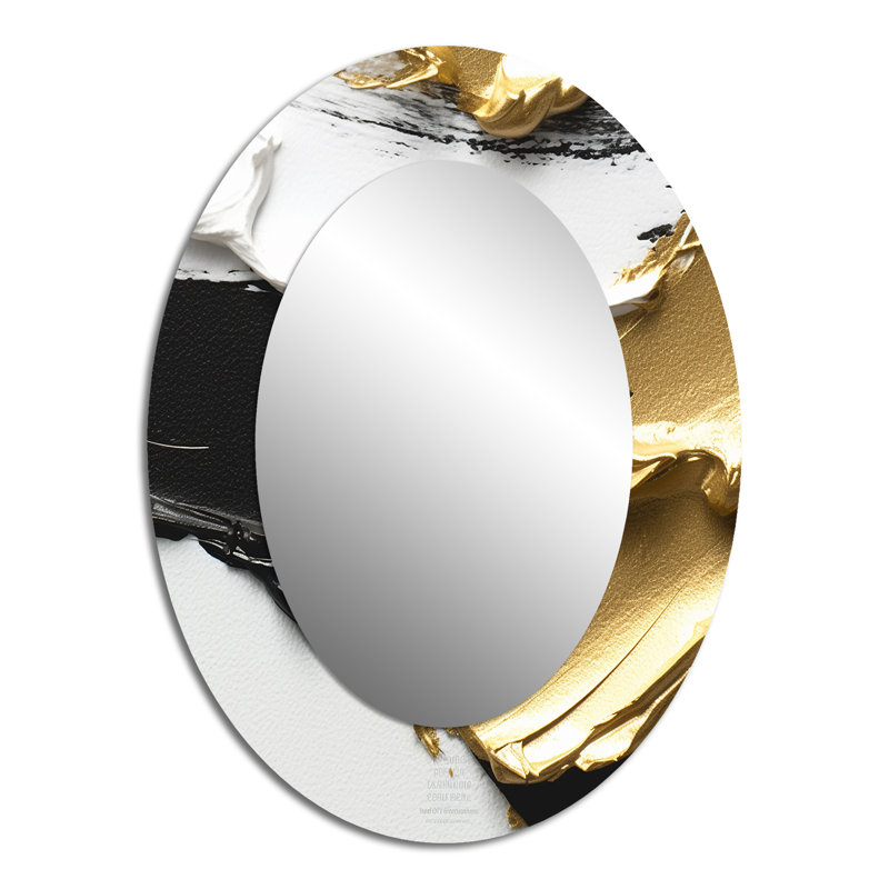 Imminent Bliss Bold Textured Gold and Black I - Large Oval Wall Mirror On Metal, 40" x 30"