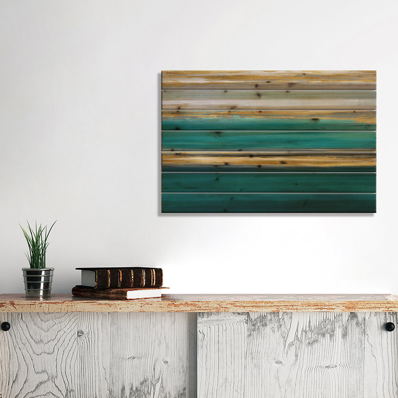 " Parallel Lines On Teal " by Allie Corbin, 18" H x 26" W x 1.5" D