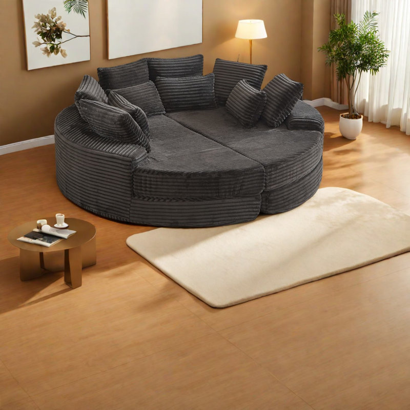 Oversized Corduroy Sofas, Multifunctional Recliner With Neck Pillow, Black