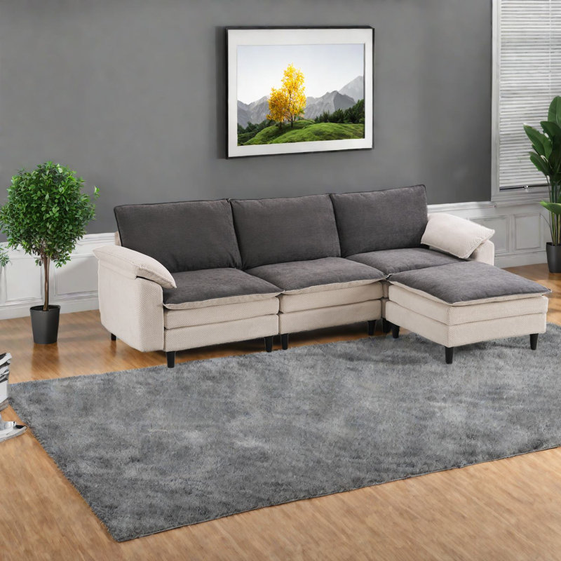 Canapé modulaire à assise profonde, forme de L moderne en chenille de 100,39 pouces pour la maison