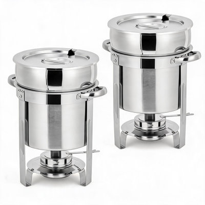 Ensemble de 2 chauffe-plats commerciaux en acier inoxydable 11QT - Chauffe-plats ronds avec couvercles entaillés et supports à carburant - Équipement de restauration facile à nettoyer pour les banquets, les hôtels, les événements - 2 pièces