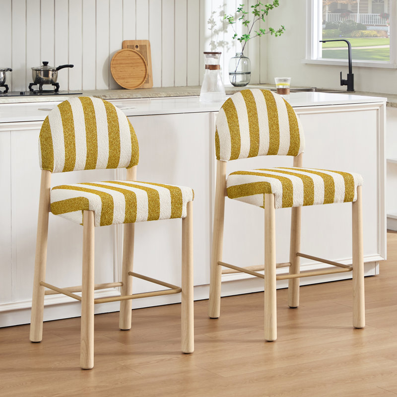 Tabouret de comptoir revêtu de lin 26,4 po Hyland, Naturel, Jaune / Blanc