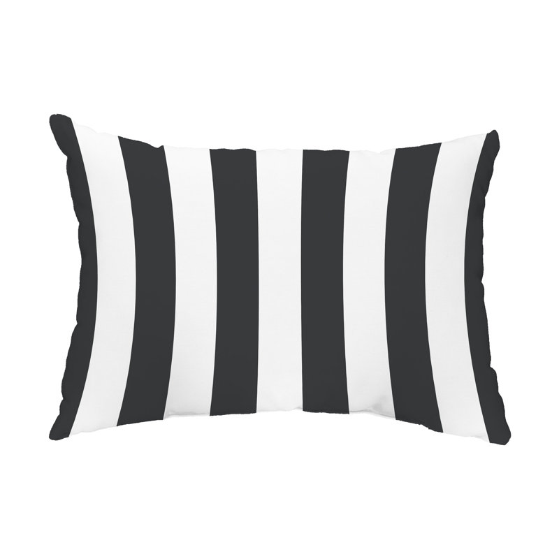 Housse et insert de coussin rectangulaire d'extérieur à rayures Rugby, Gris anthracite / blanc