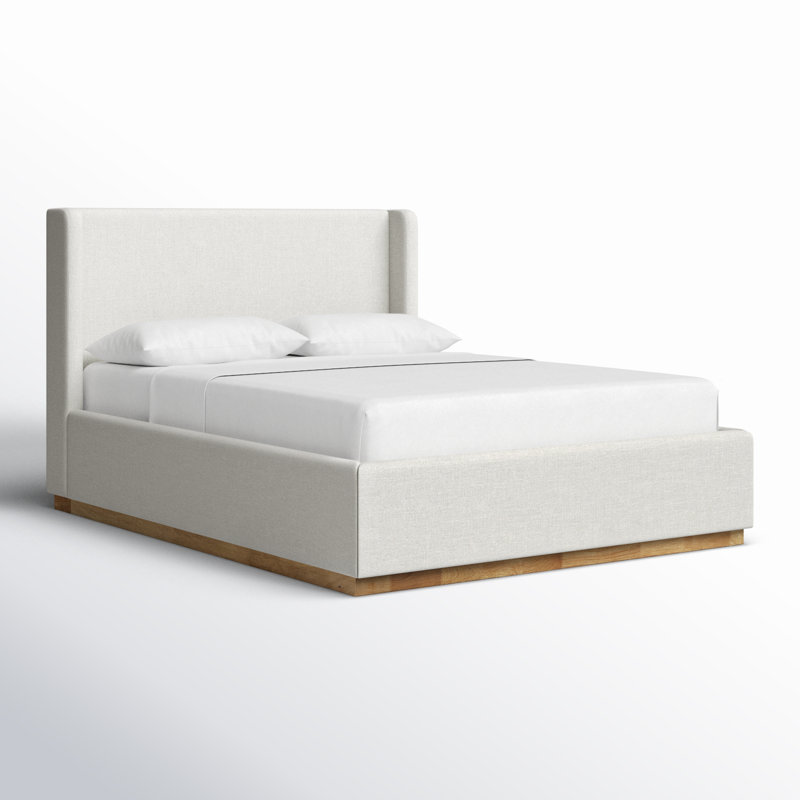 Aaryah Earby Upholstered Panel Bed, Queen, Cream Linen Textured Fabric