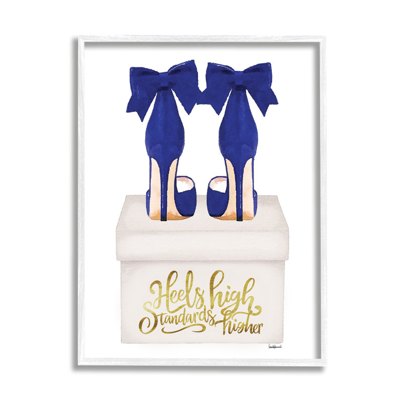 «High Standards Blue Heels» encadré sur bois par Amanda Greenwood, Estampe numérique encadrée blanc bord de mer