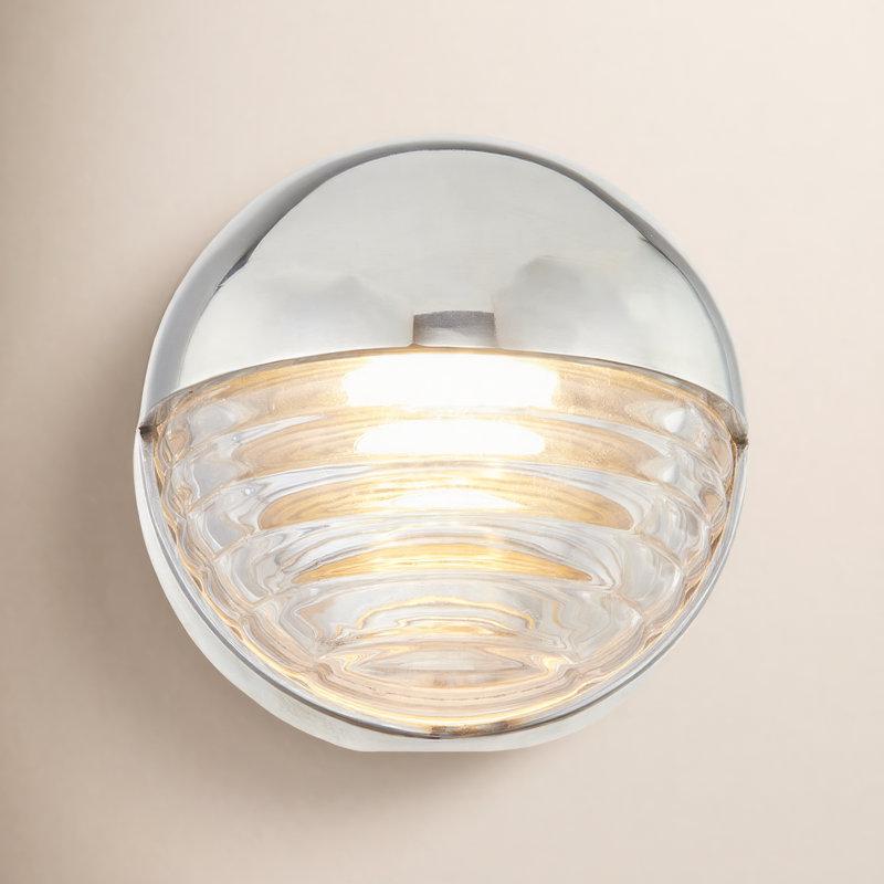 Palais LED Flush Mounted Sconce, Polished Nickel/Ribbed Glass