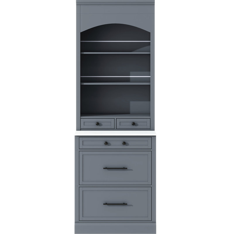 83.7Inch High Kitchen Cabinet With Faux Marble, 5 Storage Drawers And Adjustable Shelf, Gray Practical Unit Modern Pantry, Marble Top, Shelf