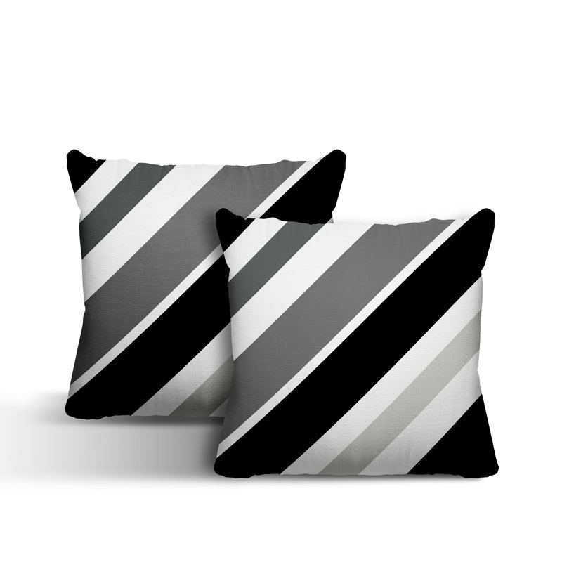  Coussin décoratif intérieur / extérieur à rayures, L 19 po x H 19 po, Noir