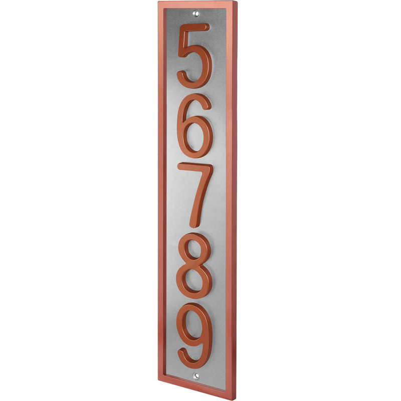 Plaque d'adresse verticale encadrée en aluminium Royal Shade - numéros de maison personnalisés à 3/4 chiffres pour des espaces intérieurs et extérieurs élégants