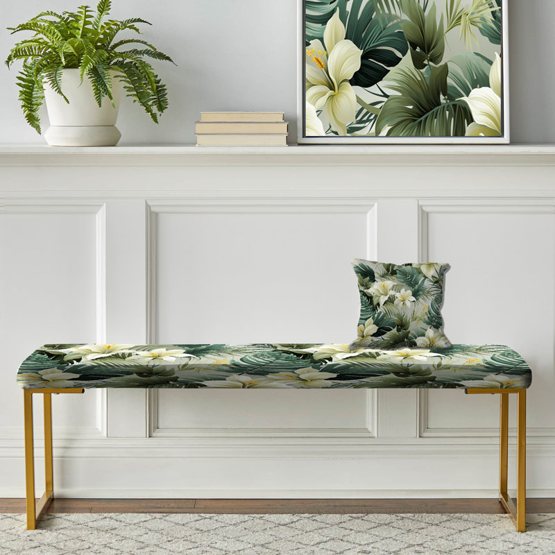 Subdued Tropics Tropical Pattern - Tropical Upholstered Gold Bench