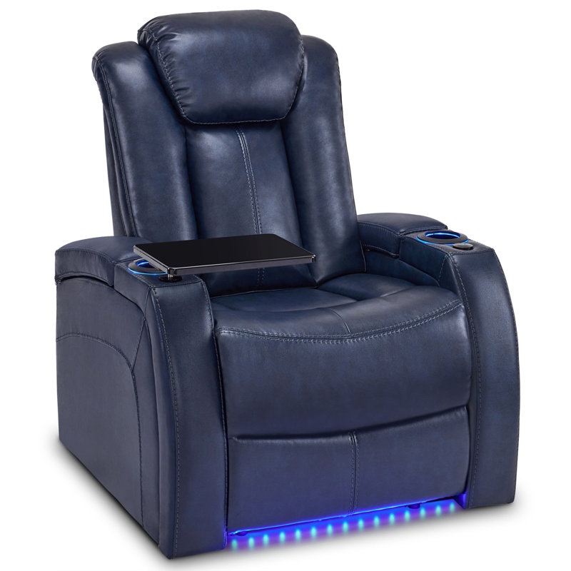 Fauteuil inclinable électrique avec appui-tête réglable, sièges de cinéma maison avec plateau pivotant et éclairage DEL, Bleu