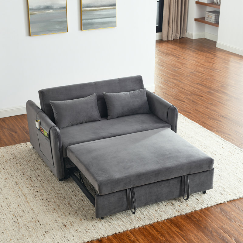 Causeuse-lit en velours avec lit escamotable Rubinder, Velours gris velours